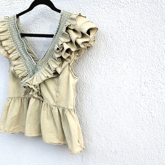 Anthropologie Tops - Mare Mare by Anthropologie Yellow/Cream Ruffled Blouse